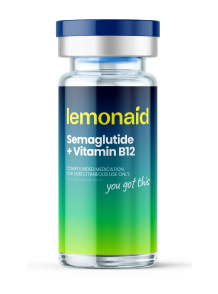 An image of a vial labeled Lemonaid Health compounded semaglutide.