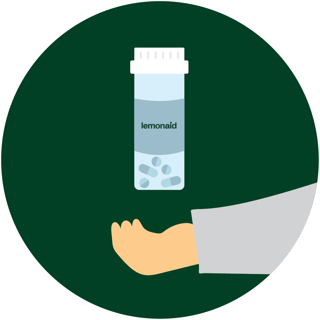 Lemonaid pills bottle on green background